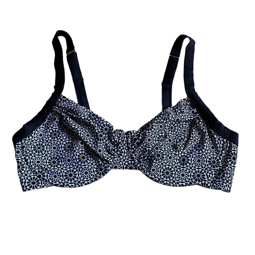 Ellos Bikini Swim Top Sz 14 Black White Boho Underwire Lined Full Coverage - Picture 1 of 8